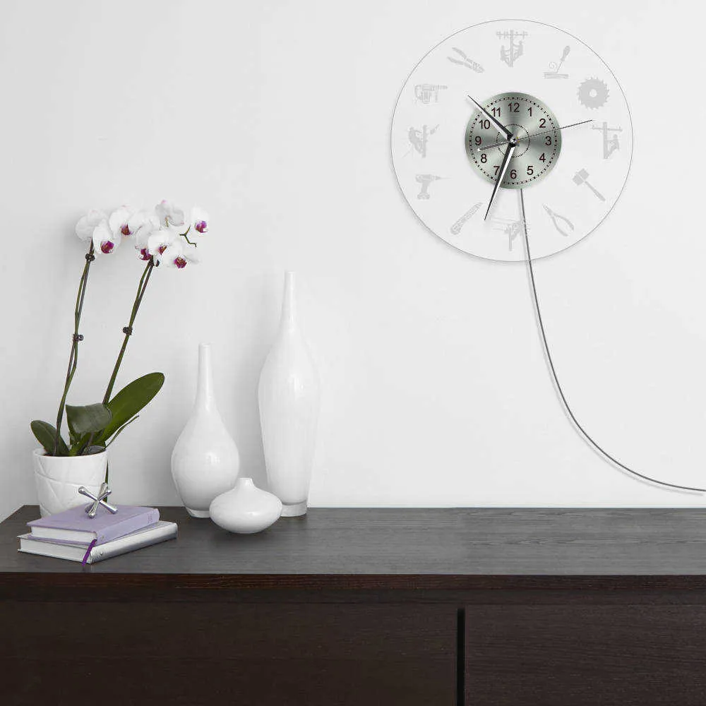 Électricien électrique Lineman Silhouette LED éclairage horloge murale haut risque monteur de lignes multi couleur changeante décor LED applique murale X06565354