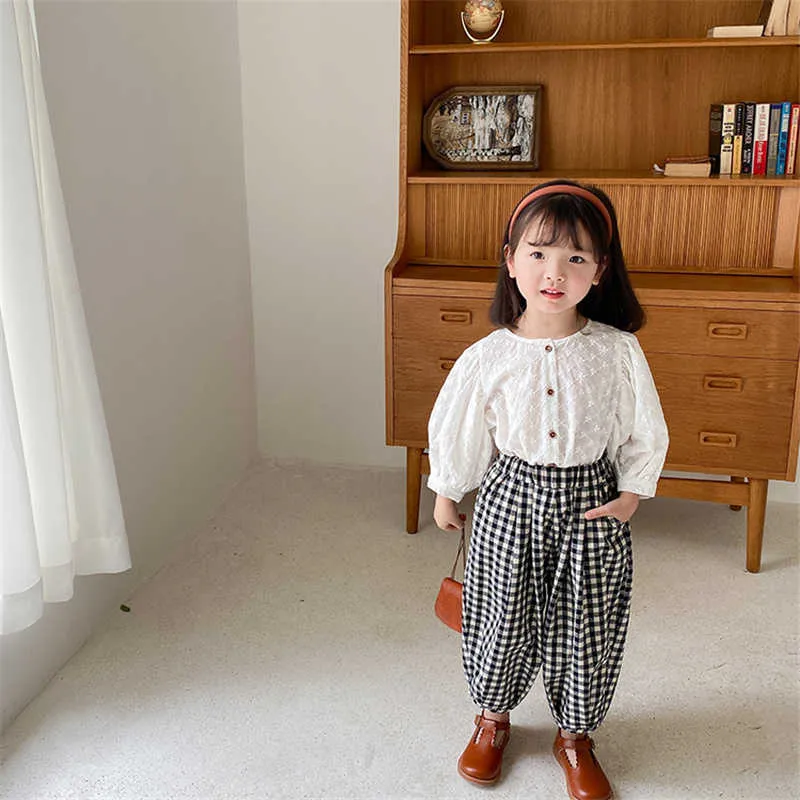 Primavera verão bebê meninas jacquard lace camisetas crianças coreano estilo bordado casual tops roupas 210615