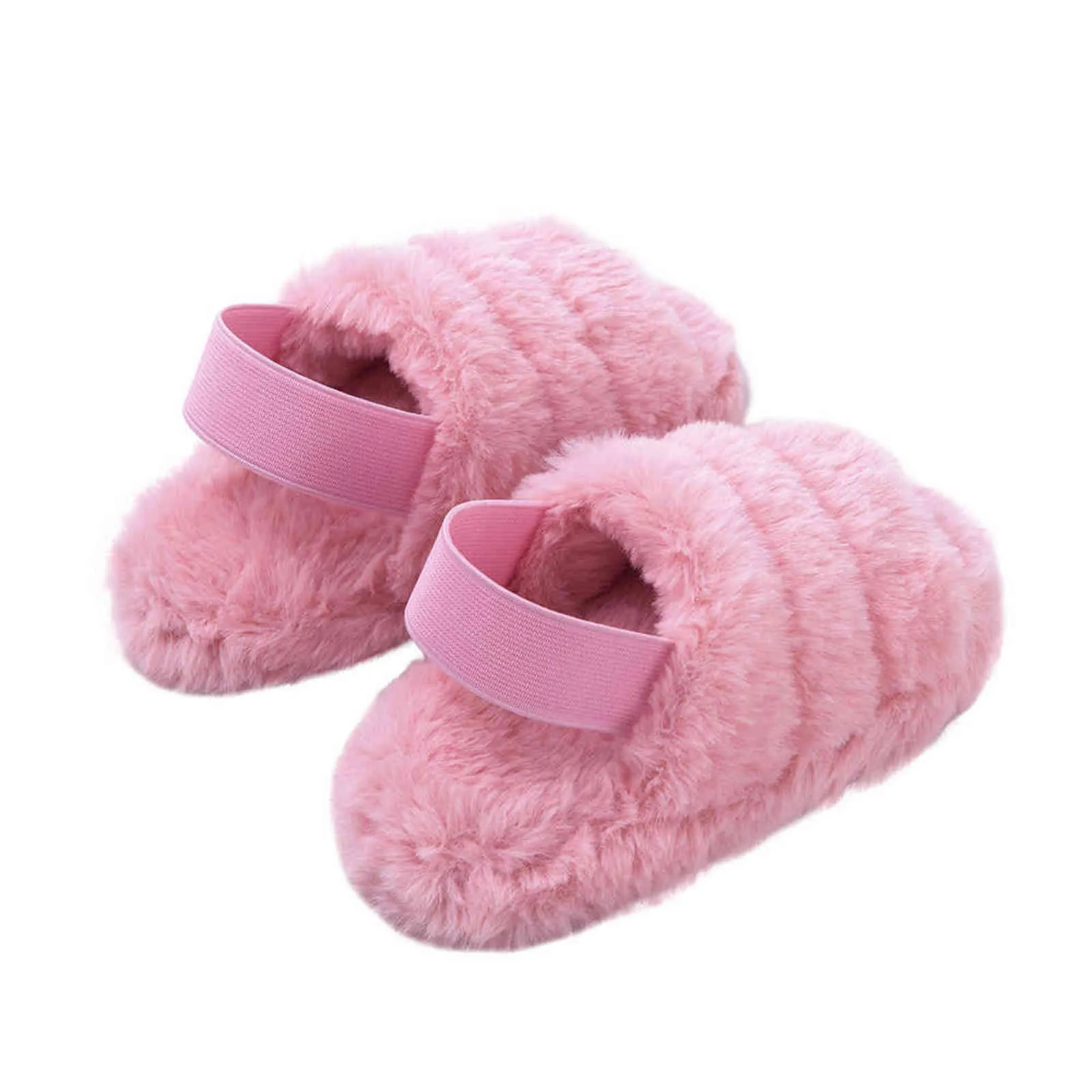 Rosa Baby Girls Bomull Tofflor Vinter Barnens söta plyscha tofflor Hem Inomhusskor Furry Kids Slippers 211119