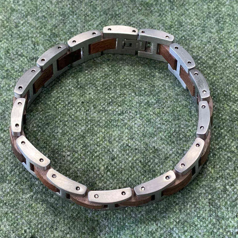 Verkoopproducten Aangepaste houten roestvrijstalen armband Walnoot Wood Bracelet Men Silver Polsband topmerk Luxe geschenken 2201178574585