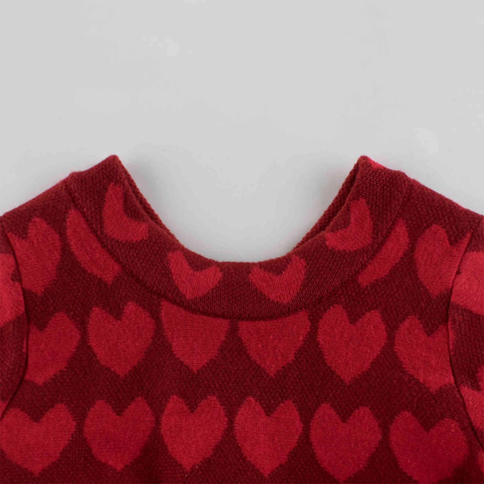 1-7Y秋冬の子供子供の赤ちゃん女の子赤いドレスハートプリント長袖のドレスのバレンタインデーの衣装210515