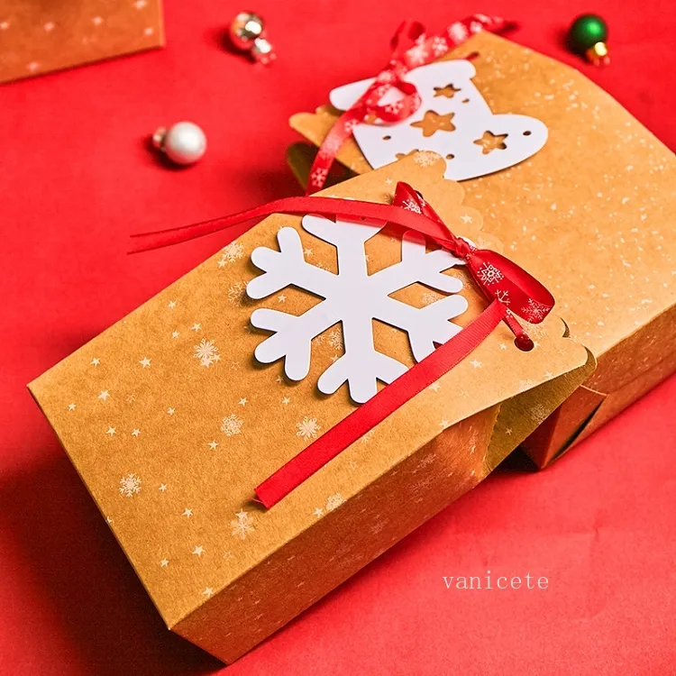 DIY Stor Kraft Paper Bag Christmas Candy Box With White Tag Ribbon Apple Presentförpackning T2i52810