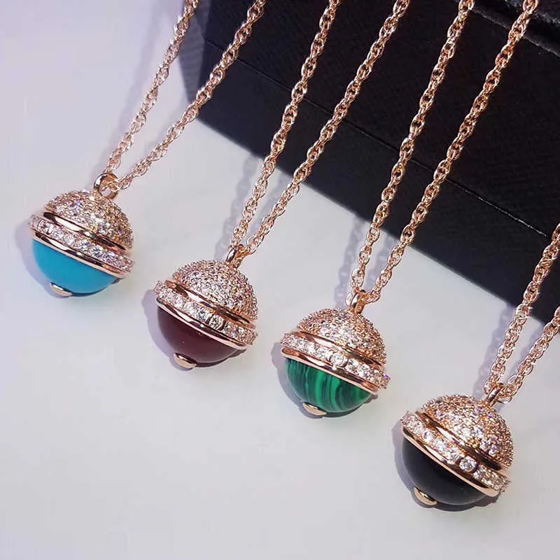 Märke Pure 925 Sterling Silver Jewelry for Women Colorful Ball Pendant Ball Necklace Colorful Stone Party Jewelry 45cm Halsband299o