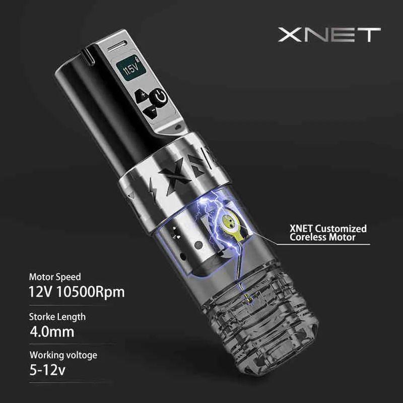 XNET トーチプロフェッショナルワイヤレスタトゥーペンマシン強力なコアレスモーター 1950mAh リチウム電池アーティスト 220107