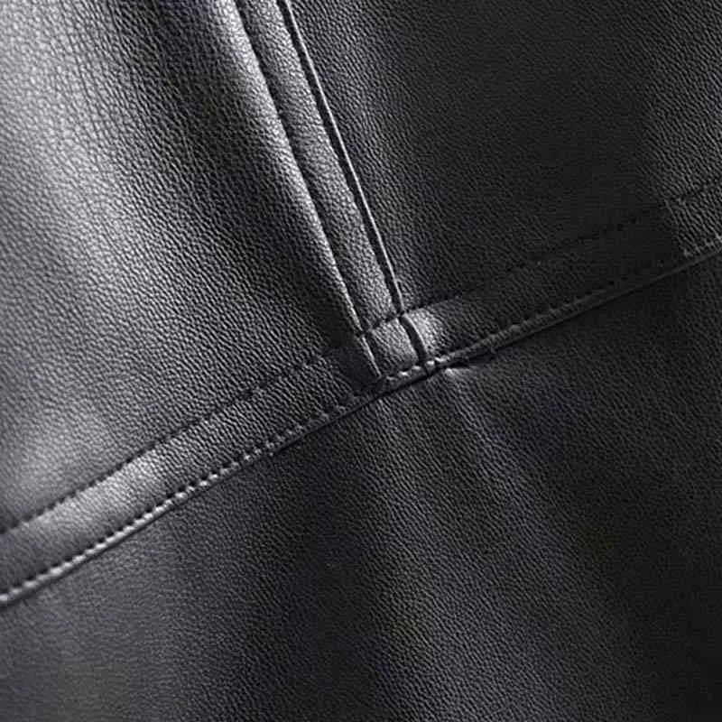 Vintage ceinture PU cuir jupe midi femmes taille haute Streetwear décontracté noir plissé complet coréen faldas mujer 210521