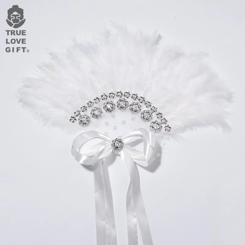 Decoração de festa chuveiro nupcial branco senhoras dobradas peru pena mão fã fãs feitos à mão para dança decoração de casamento customi289o