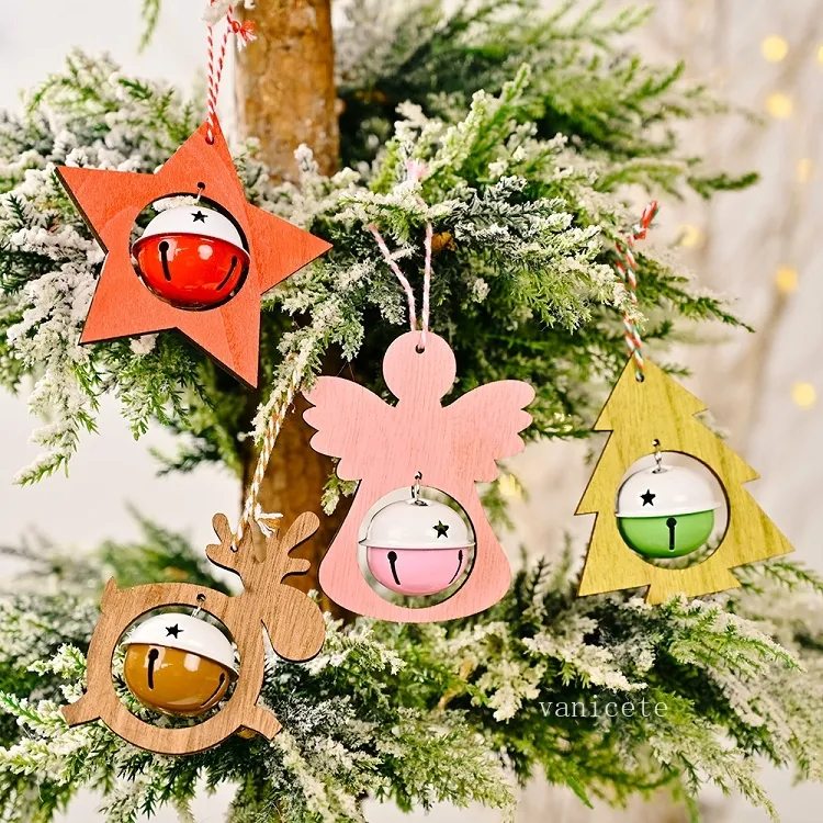 Pendentif suspendu pour arbre de Noël, 4 couleurs, avec cloches, ange, étoile, renne, ornements de vacances, décoration de fête à domicile, T2I52979