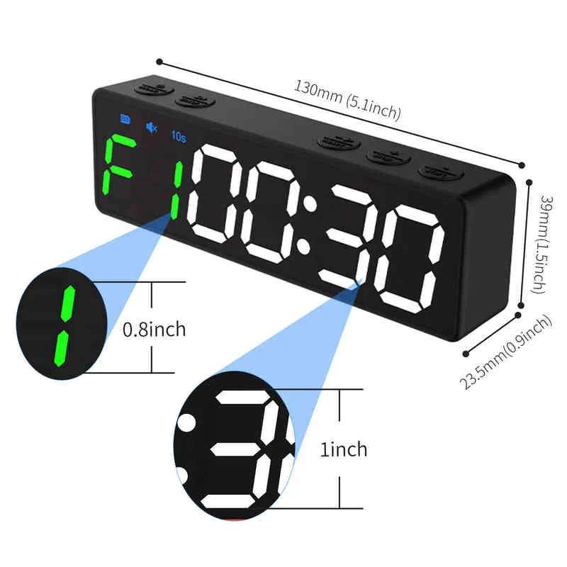 1 inch Mini Gym Timer 5.1" x1.5''x0.9'' Super Portable LED Training Interval Workout Clock Count Down Up Fitness Stopwatch H1230