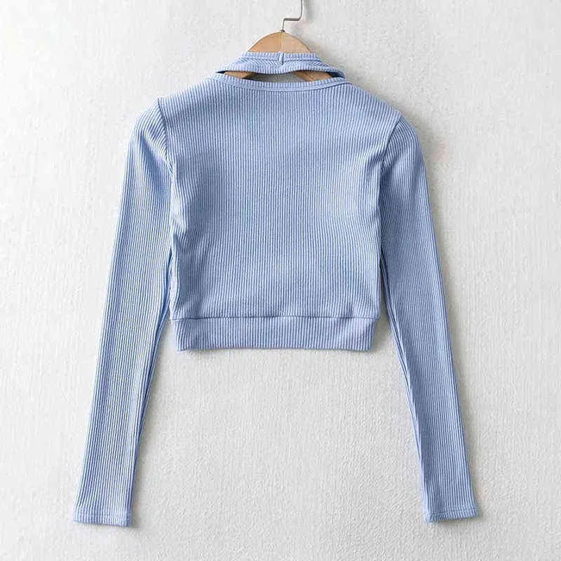 VGH Casual Hollow Out T Shirt For Women O Neck Long Sleeve Sashes Solid Minimalist T Shirts Female Fashion Clothing Spring 211110