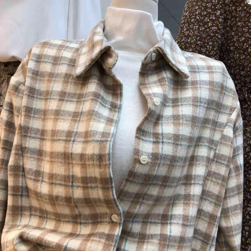 Spring Simple Plaid blouses Women Buttoned Shirts All Match Turn-down Collar Camisas Mujer Long Sleeve Women Tops 210514