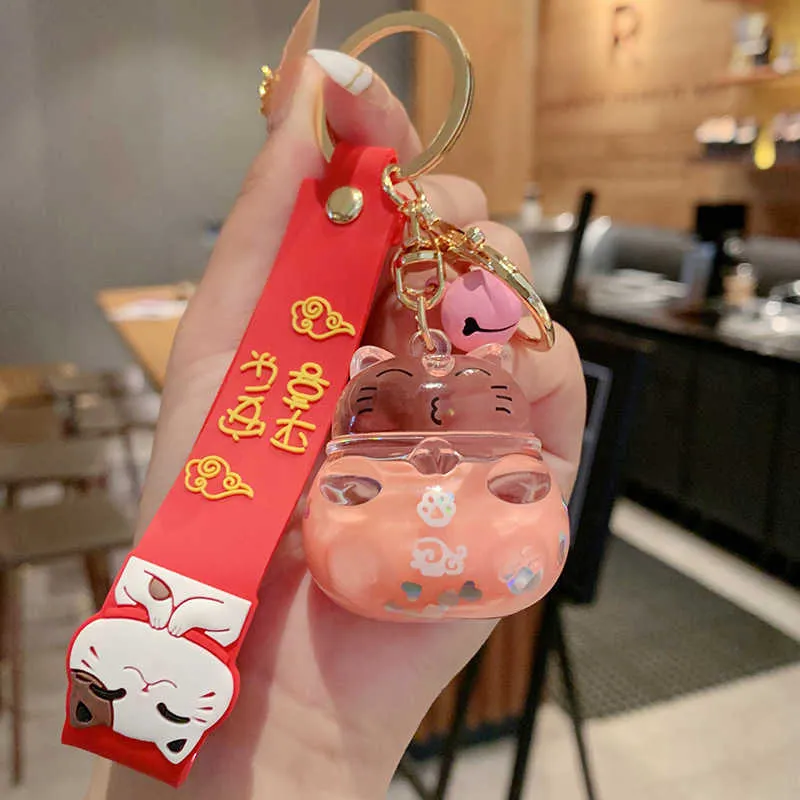 Creative Fashion Lucky Cat Transparent Floating Bottle Keychain Female Cute Acrylic Doll Keychain Car Pendant Jewelry Gift G10199568826