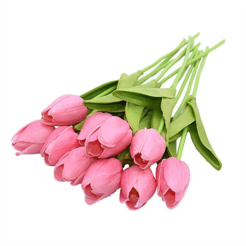 5/Artificial Tulips Flowers Home Garden Decoration Real Touch Flower Bouquet Birthday Party Wedding Decoration Fake Flower Y0728