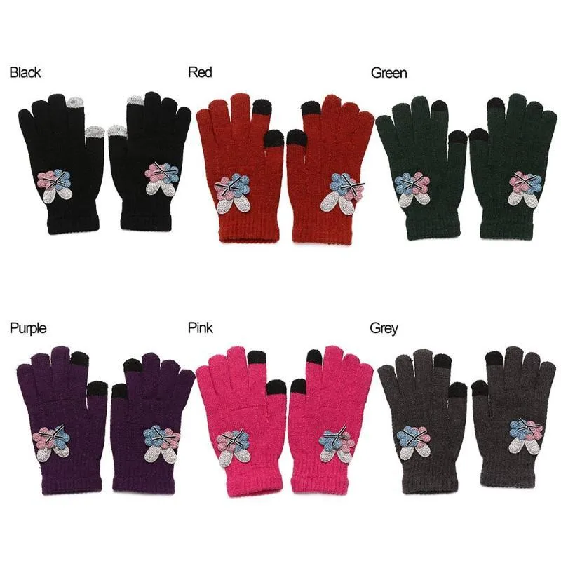 Five Fingers Gloves Winter Knitted Touch Screen Men Women Plus Velvet Thick Warm Mittens Soft Elastic