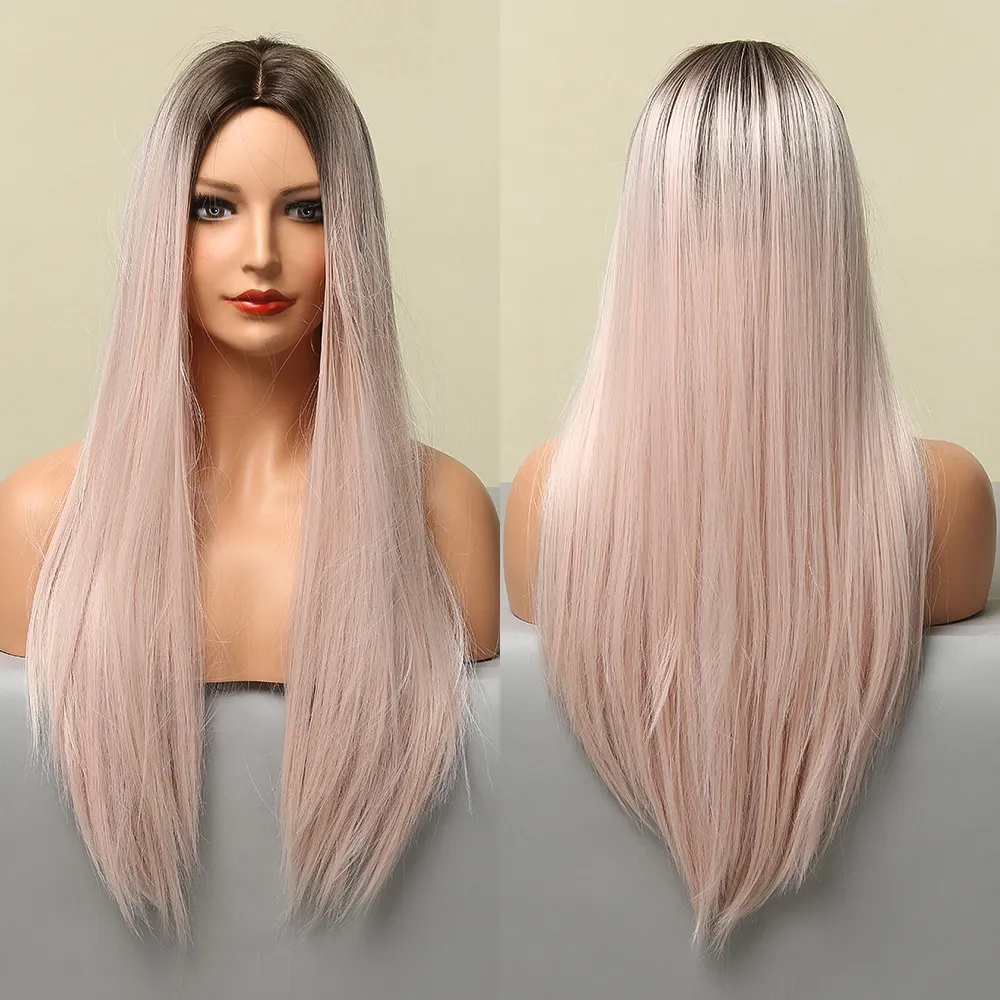 Pelucas largas y rectas de color rosa, peluca de pelo Natural, pelucas sintéticas resistentes al calor para mujeres, bonitas pelucas de Cosplay para fiestas, directas de fábrica