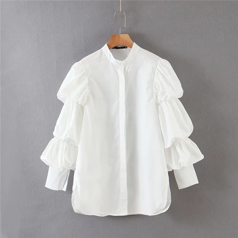 H.SA Koszula Kobiety Biały Przycisk Rękaw Puff Sleeve Streetwear Casual Luźna Party Vestidos Bluzki Biuro Damskie Topy Koszule 210417