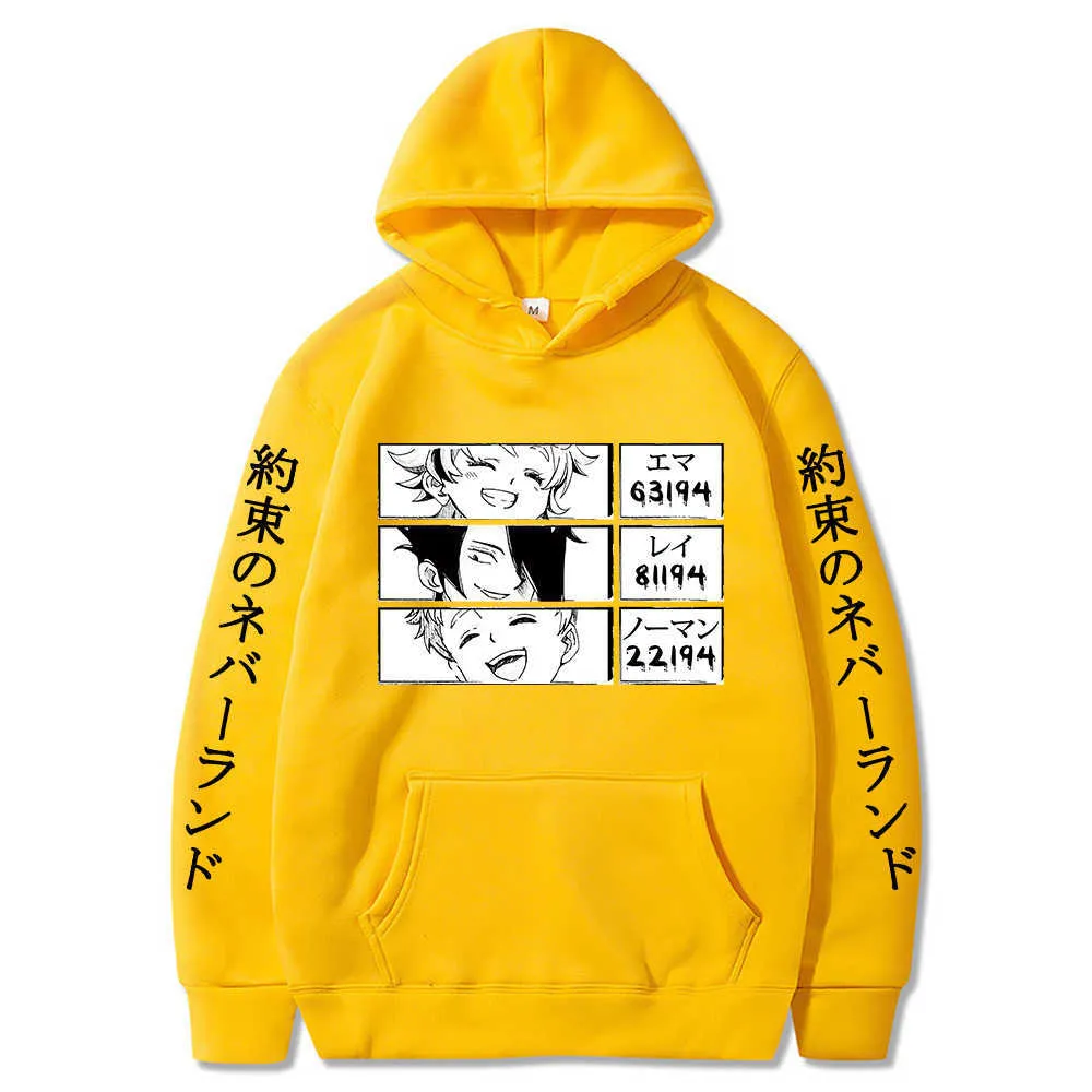 2021 Men's Hoodie the Promised Neverland Hoodie Japan Anime Long-Sleeved Printed Streetswear Hoodies Male Simple Classic Unisex H0910