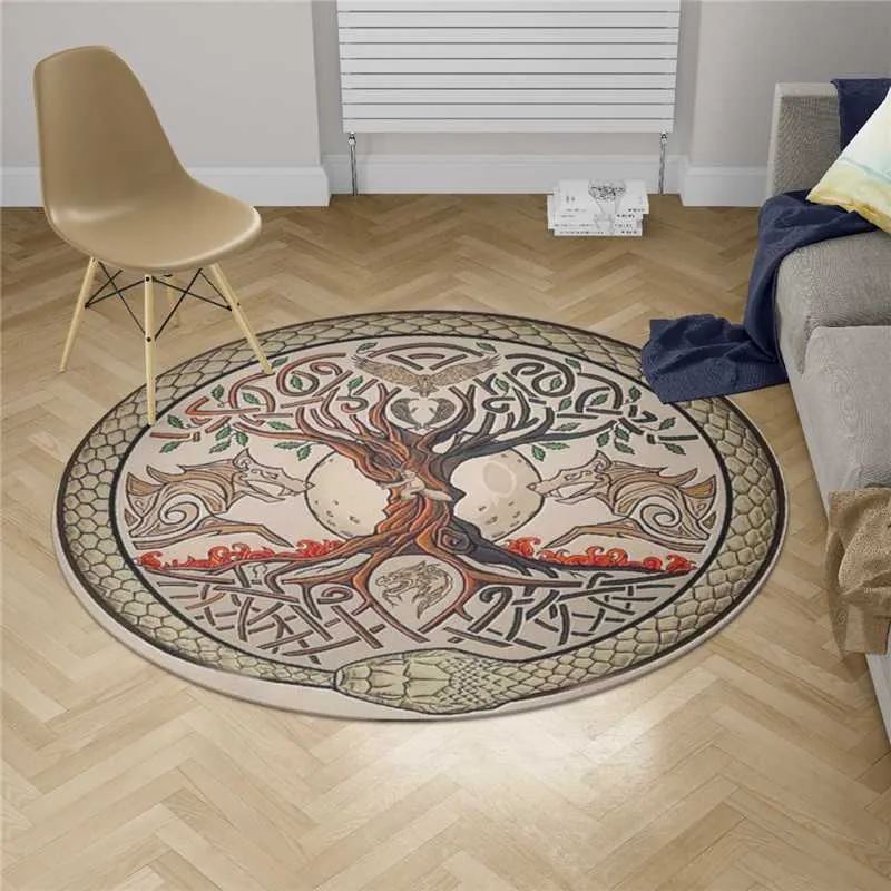 Viking Dövme Halı Kare Kaymaz Alan Paspas 3D Kilim Kaymaz Yemek Odası Yaşayan Yumuşak Yatak Odası Halı 02 210626