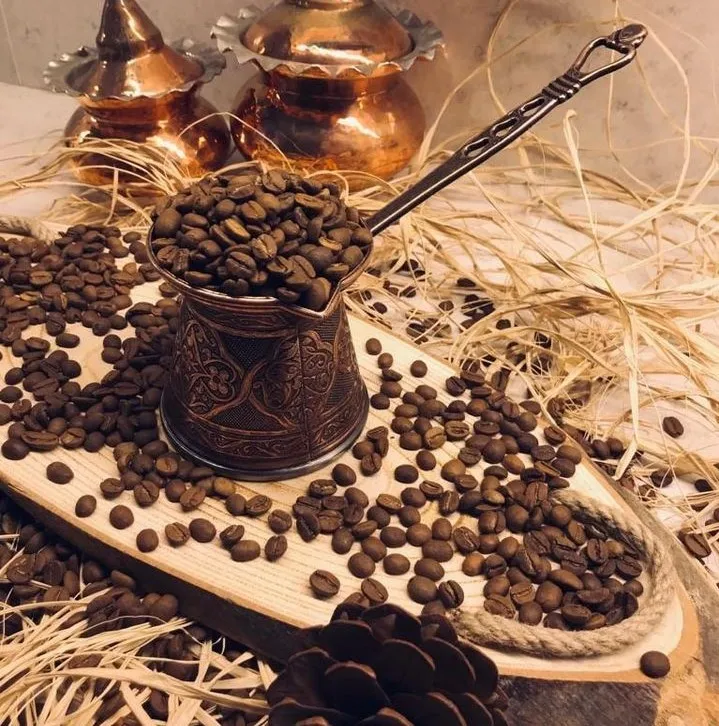 Turks patroon koper gieten koffie pot koffiezetapparaat handgemaakte set van 4 traditionele ontwerp decoratieve cadeau-accessoires Ottomaanse 210330