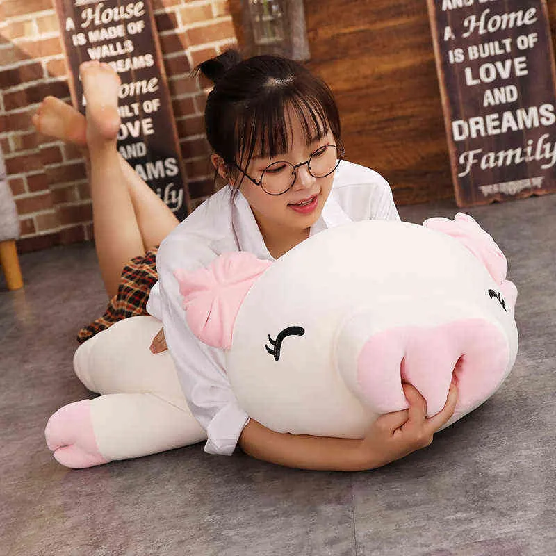 40-75 cm Squishy Schwein Gefüllte Puppe Liegen Plüsch Schweinchen Spielzeug Tier Weiche Plushie Hand Wärmer Kissen Decke Kinder baby Trösten Geschenk Y211119