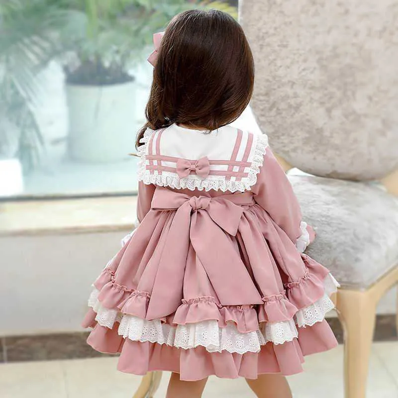 Bebek Kız Parti Elbiseler Çocuklar Lolita Büyük Yay Uzun Kollu Prenses Giysileri için E20011 210610