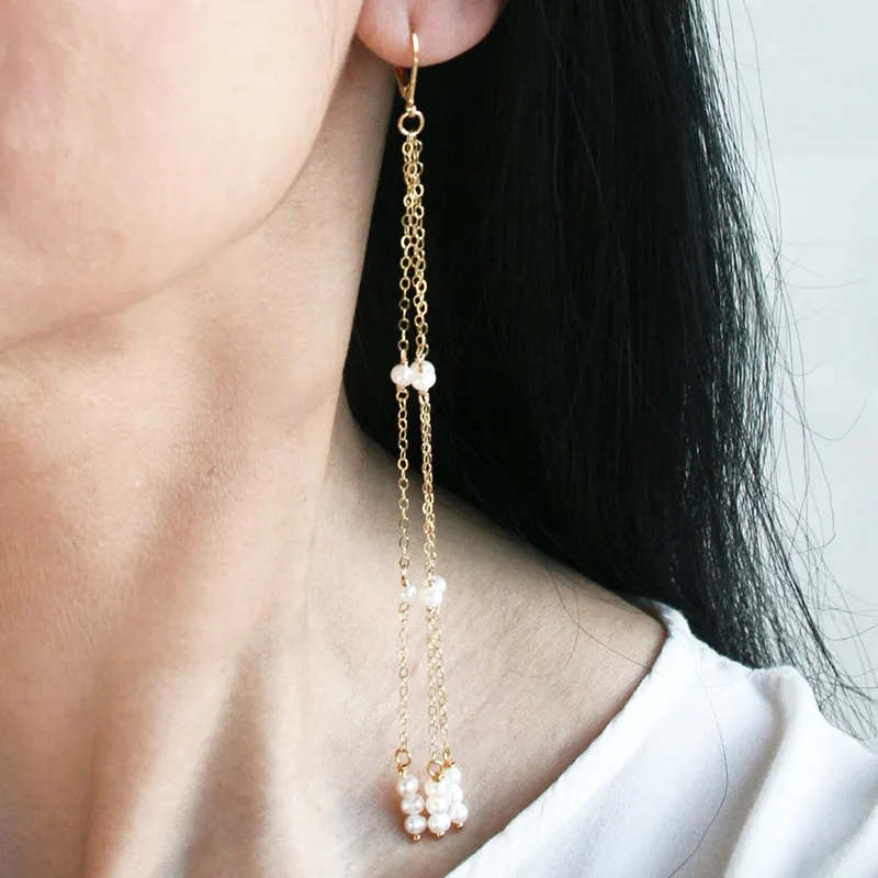 Boucles d'oreilles pendantes en perles naturelles, faites à la main, remplies d'or, style Boho Oorbellen Brinco, bijoux Vintage pour femmes