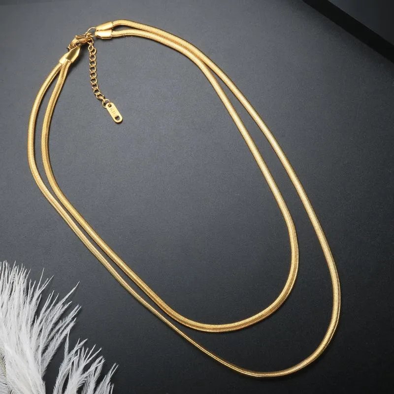 Chokers Zmfashion Biżuteria na szyi złoty choker podwójny owalny łańcuch węża węża Tytan stalowy złoty naszyjnik 18k 20212085