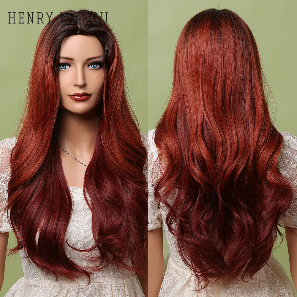 Ombre Brown Red Body Wove parrucche donne nere Halloween Cosplay Party Parte sintetica Parte mezza Parte dei capelli Capelli resistenti al caloreFactory