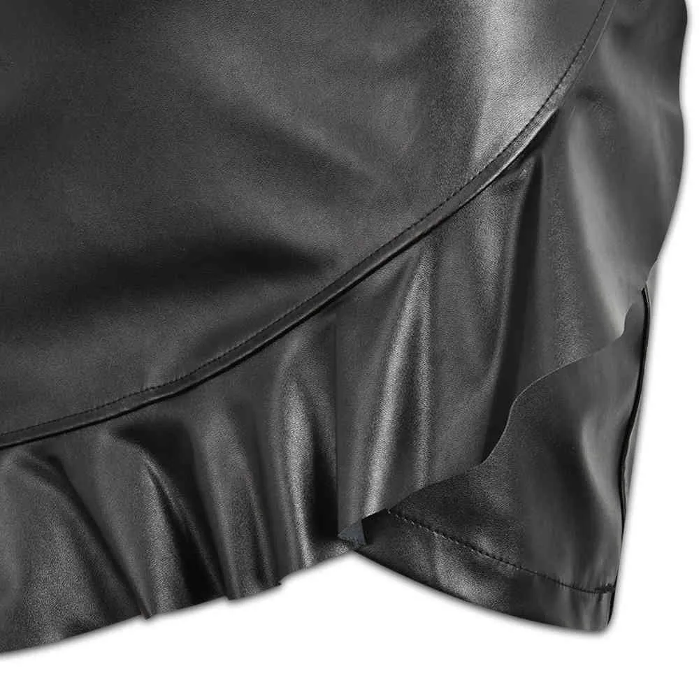 Sexy Bodycon Skirts Women Pu Leather Party Skirt Fashion Solid Irregular Faux Leather Skirt Female Ruffles Pencil Skirts D30 X0428