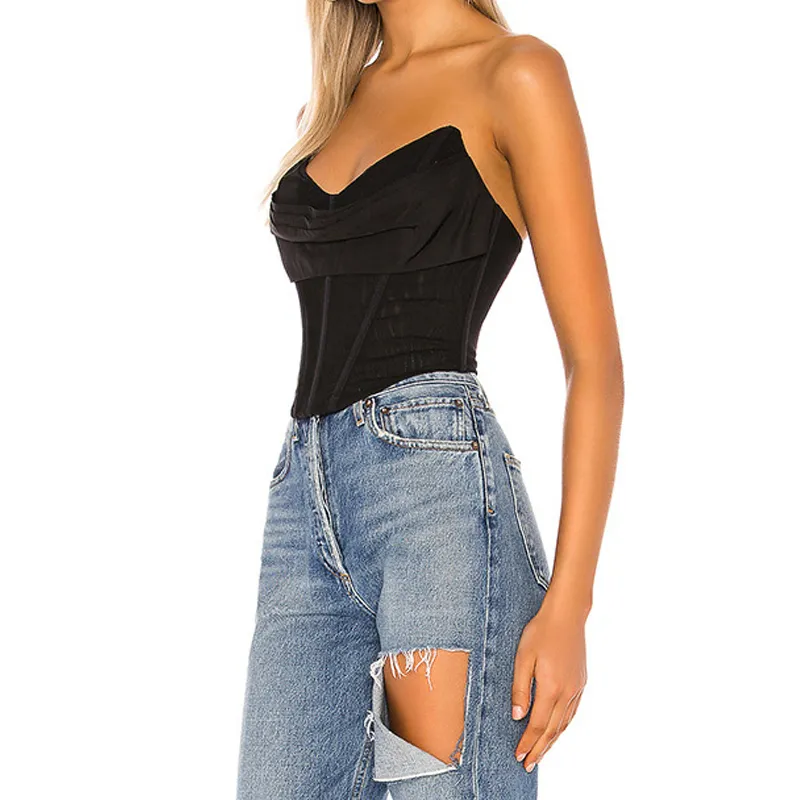 Sexy Bez ramiączek Corset Corset Crop Topy dla kobiet Club Party Backless White Mesh See przez Bustier Top Cropped 210517