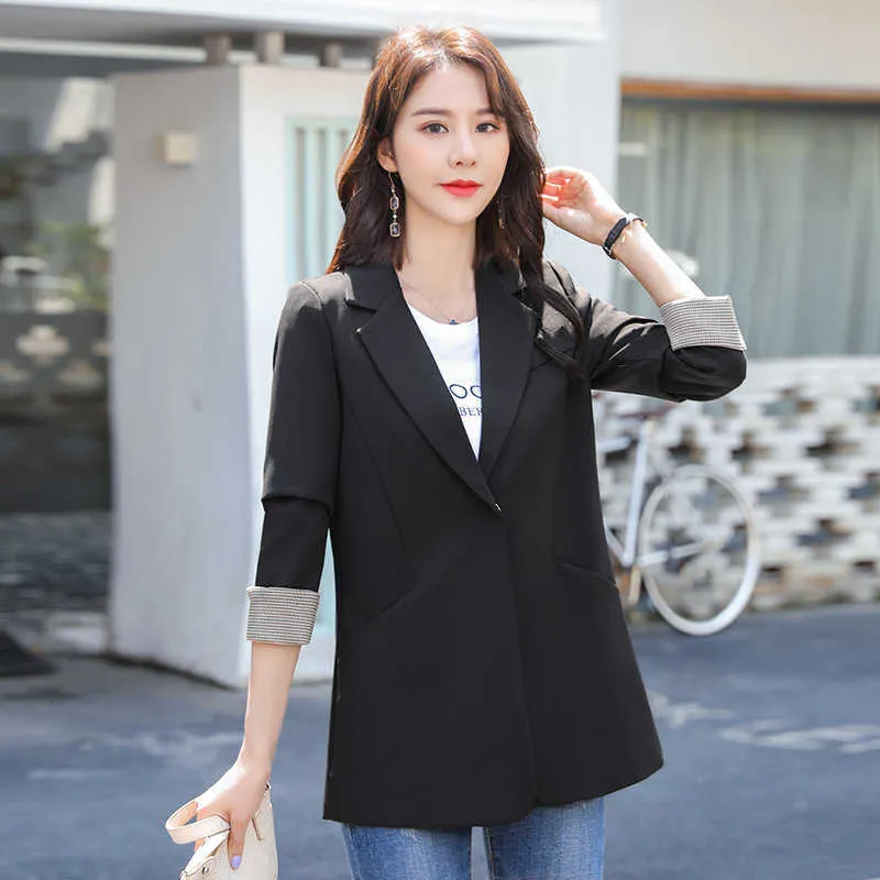 Moda profesional mujer oficina traje chaqueta de alta calidad otoño temperamento suelto damas blazer elegante femenino 210527