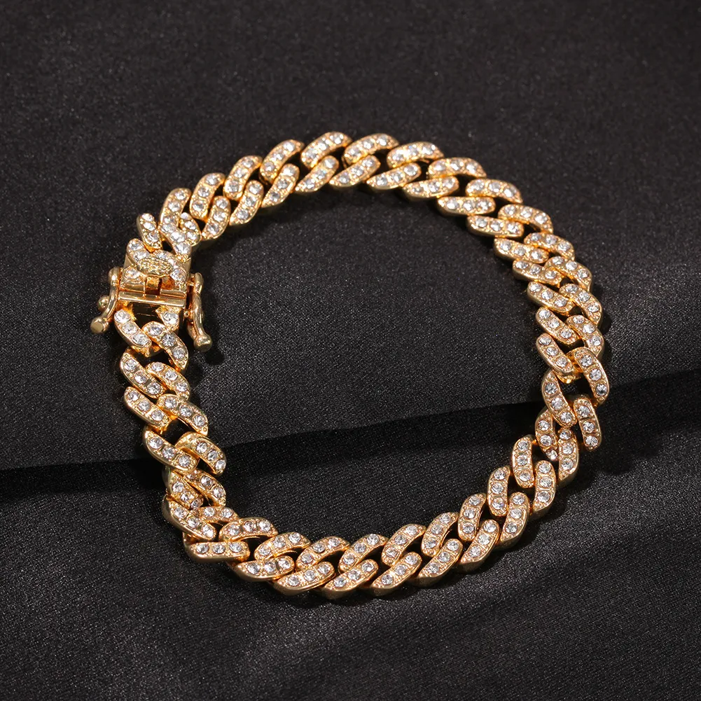 Iced Out Miami Cuban Link Chain Mens Gold Chains Collier Bracelet Fashion Hip Hop Bijoux 9 mm264V