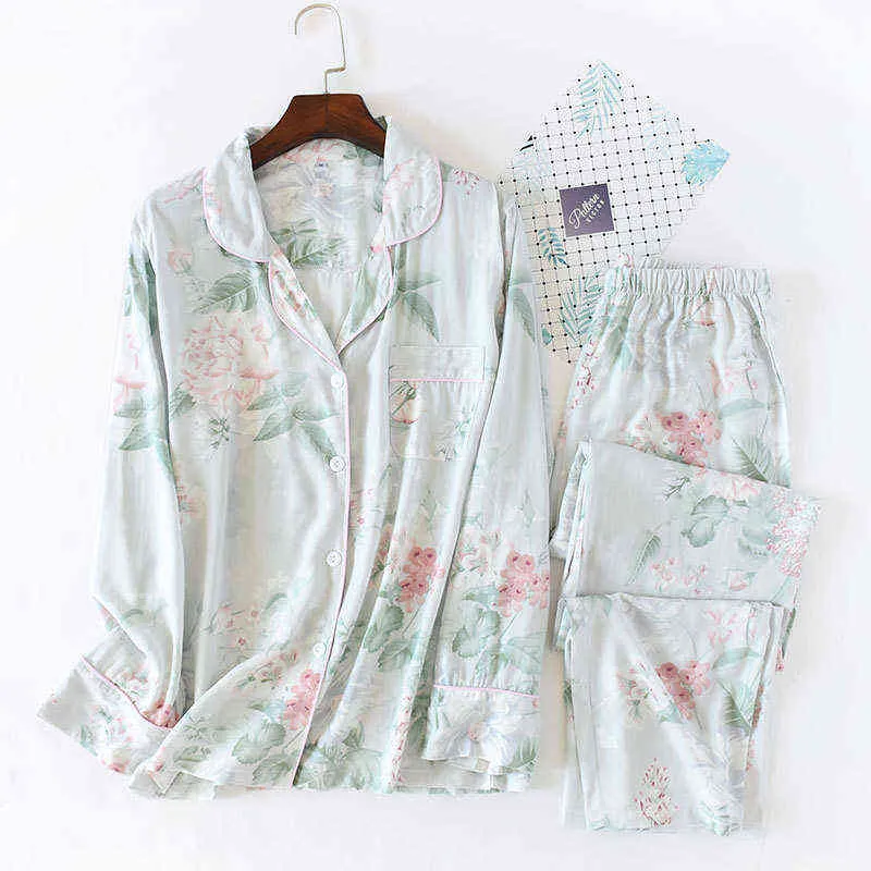 Sommerfrische Blumen-Pyjama-Sets für Damen, gemütliche Nachtwäsche aus 100 % Viskose, langärmelige Qualitäts-Pyjamas für Damen, Homewear 211112