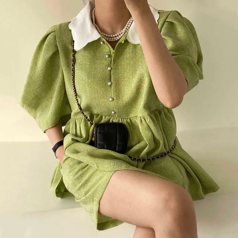 Korejpaa Frauen Set Sommer Koreanische Chic Westlichen Stil Alter-Reduzierung Süße Revers Puppe Hemd Hohe Taille Lose Beiläufige Shorts 210526