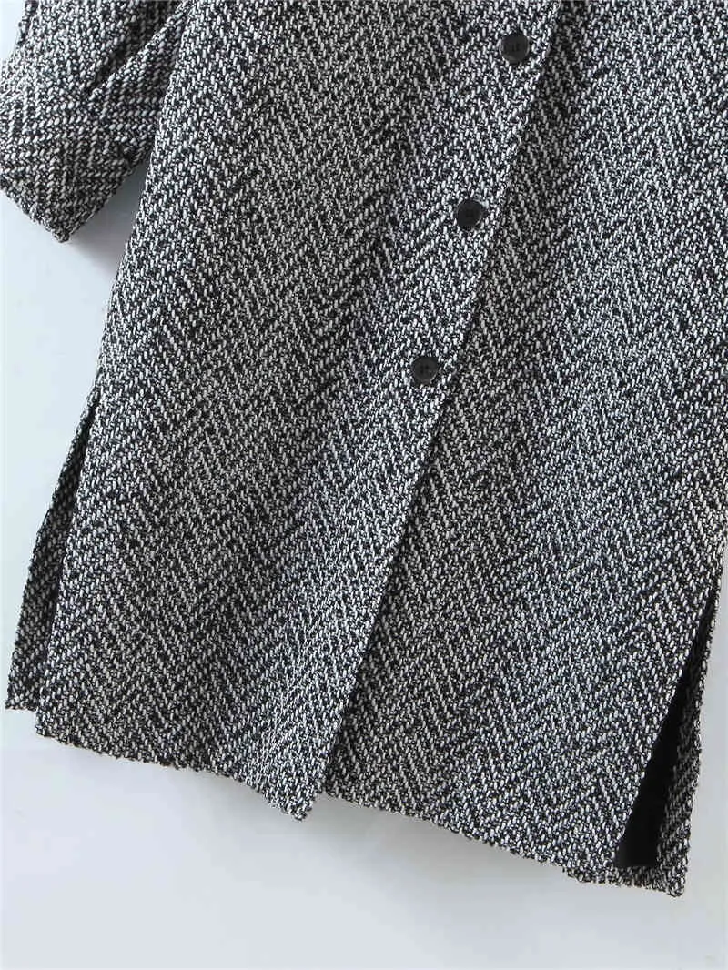 Elegante donna di lana grigio soprabito moda donna vintage tasca lungo cappotto streetwear femminile causale soprabito ragazza chic 210427