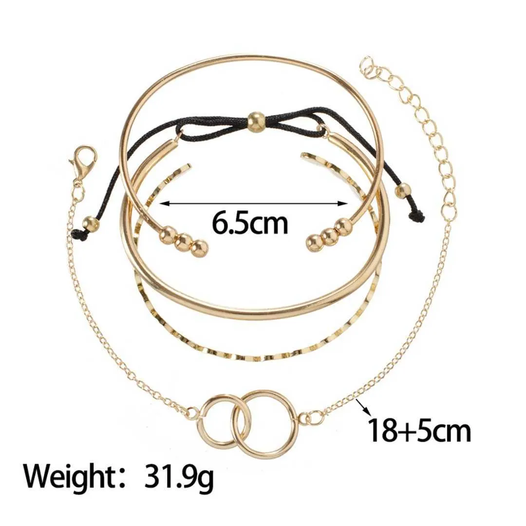 4pcs/set Fashion Women Geometric Circle Bracelets String Cuff Open Bangle Chain