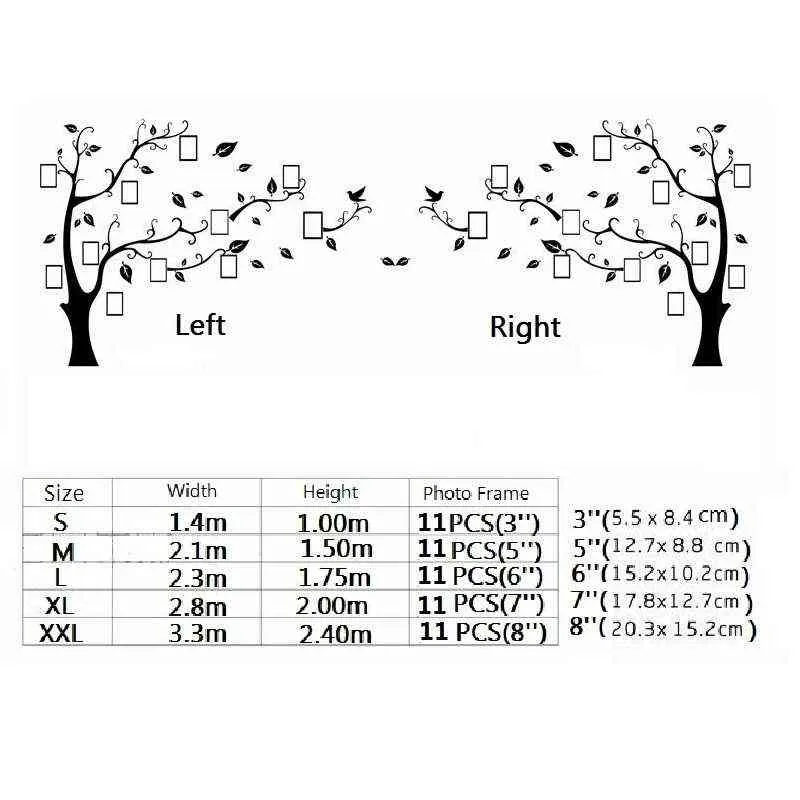 Stickers muraux arbre Po cadre autocollant bricolage miroir décalcomanie décoration de la maison salon chambre affiche TV fond décor 211217