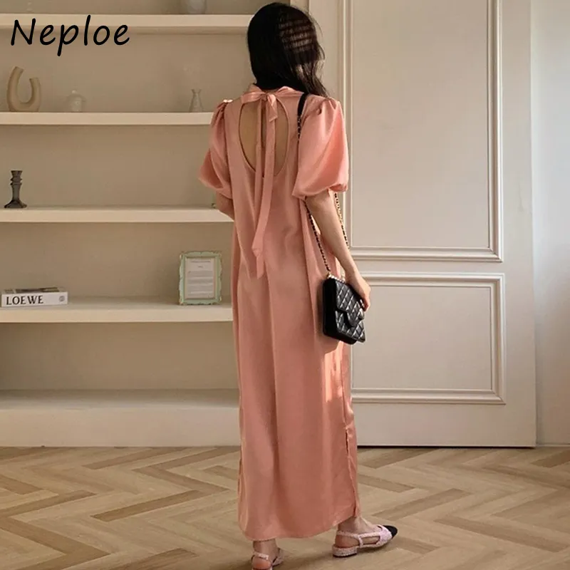 O Neck Pullover Short Sleeve Solid Dress Women High Waist Hip A Line Vestidos Summer Pink Simple Ol Work Robe 210422