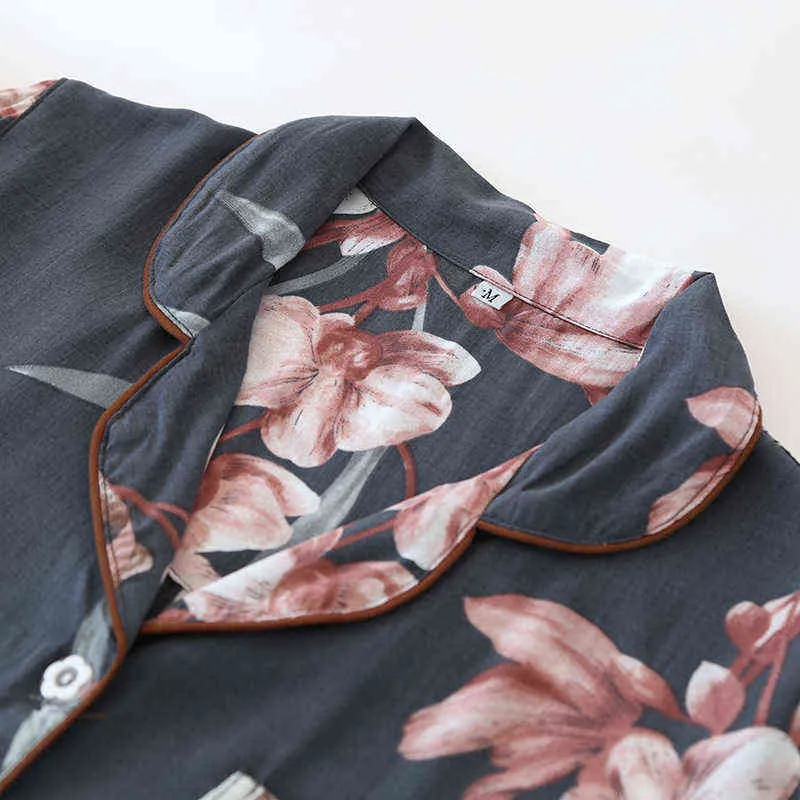Primavera ed estate viscosa da donna piccolo pigiama di cotone artificiale stampato fresco sottile fiori freschi vestito a maniche lunghe servizio a casa 211215