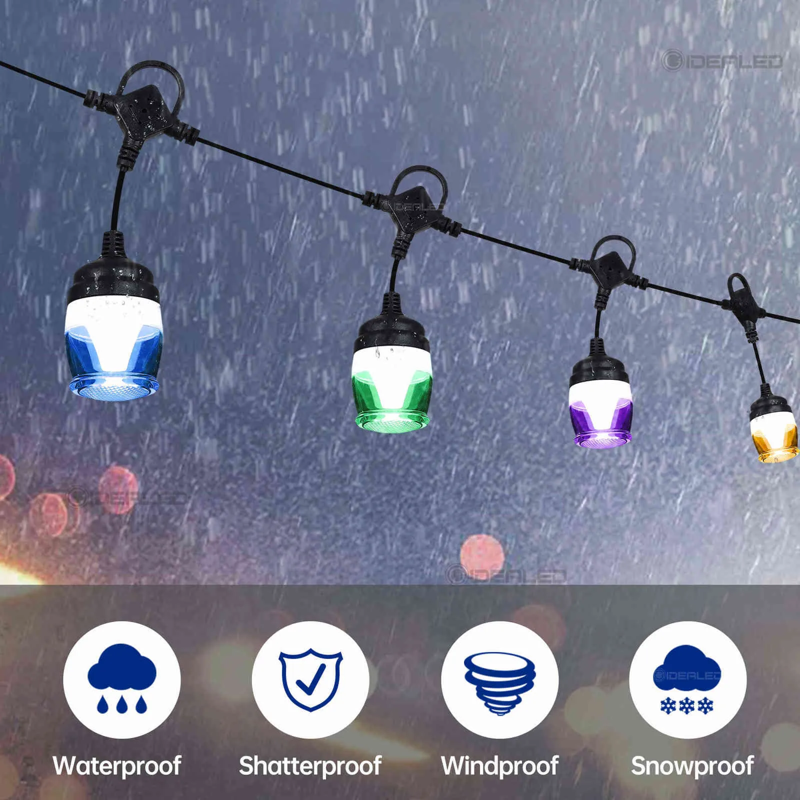 Ao ar livre RGB LED String Light 12 Bulbos Bluetooth App Controle Remoto Atmosfera Noite Lâmpada IP65 11.6m para festa de casamento de jardim 211104