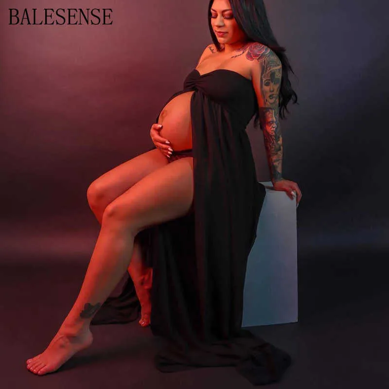 Maternity Chiffon Strapless Dresses Pography Props Sexy Split Front Maxi Elegant Pregnancy Po Shoot Women Long 210721