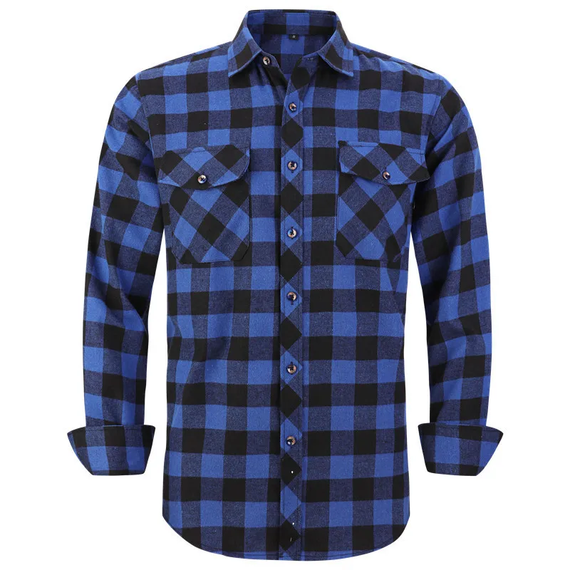 Men's Plaid Flannel Shirt Spring Autumn Male Regular Fit Casual Long-Sleeved Shirts For USA SIZE S M L XL 2XL 220312