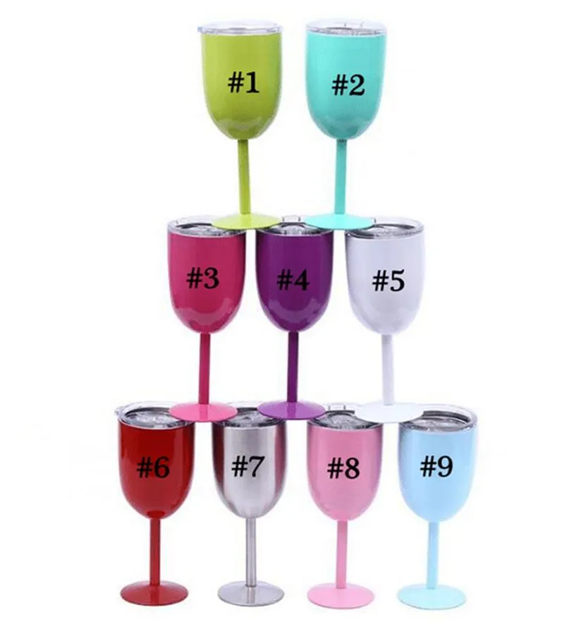 Vaso de vino de 10 oz, copa de vino de acero inoxidable, copa de doble pared con aislamiento al vacío, taza irrompible, envío marítimo WHT0228