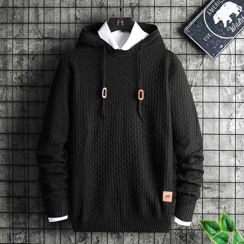 Single Road Mens Hoodies Men 2021 Solid Knitted Sweater Plain Sweatshirt Japanese Streetwear Oversized Casual Grey Hoodie Men Y0807487872