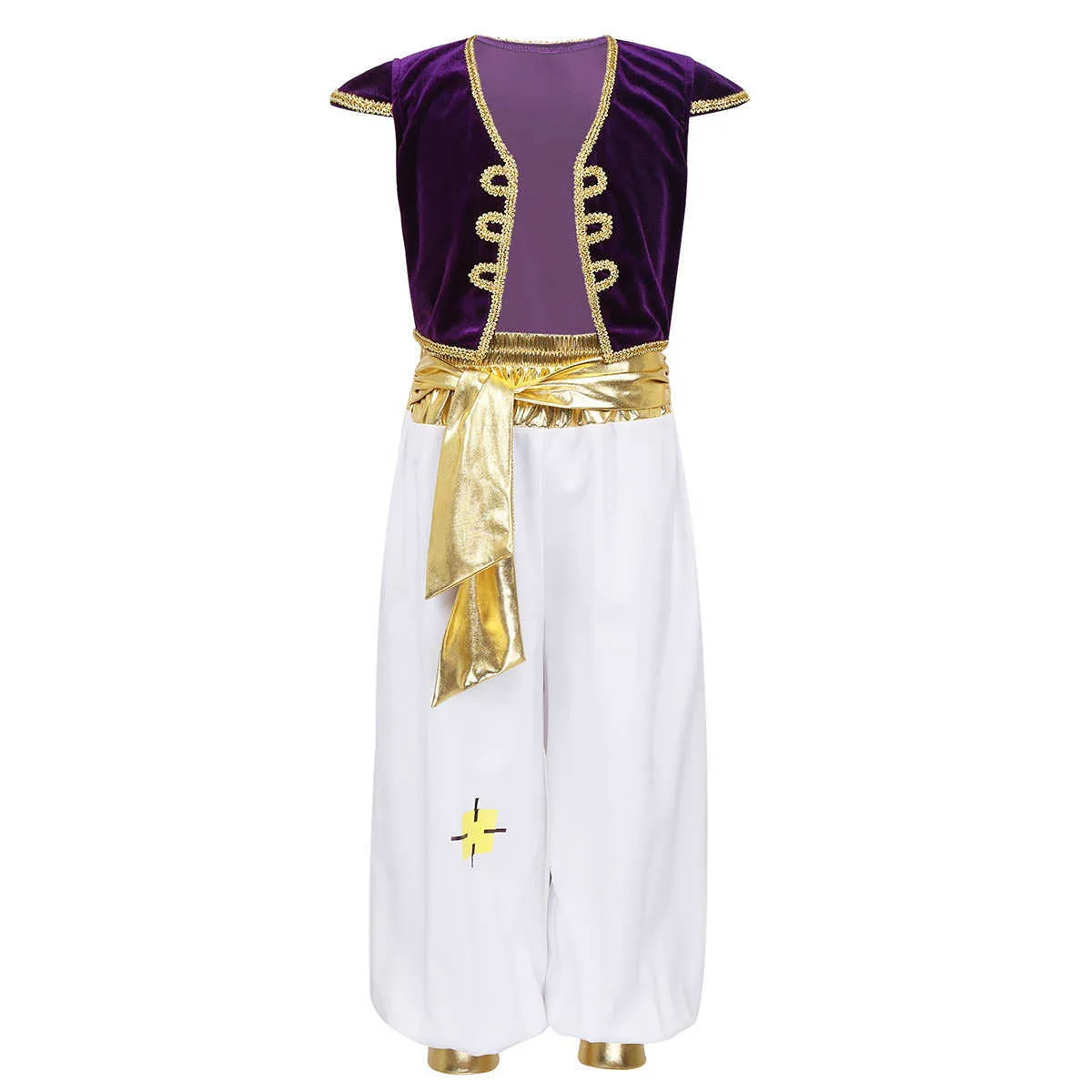 Kinder Jungen Kinder Arabische Prinz Lampe Cosplay Kostüme Cap Sleeves Weste Weste mit Hosen Set für Halloween -Partys Kleider Q0910