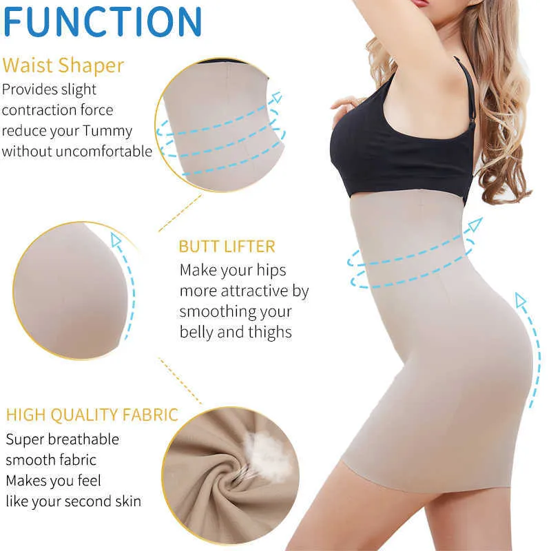 Wysoka talia Tummy Control Slips Woman Seamless Odchudzanie Pół pośpiech Bielizna Shapewear Body Shaper Underdress Petticoat Shapers