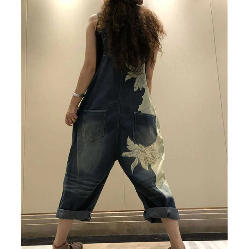 Макс Лулу Европейская мода стиль весенние женские напечатанные джинсовые комбинезоны дамы винтажные повседневные джинсы женские свободные брюки плюс размер H0908