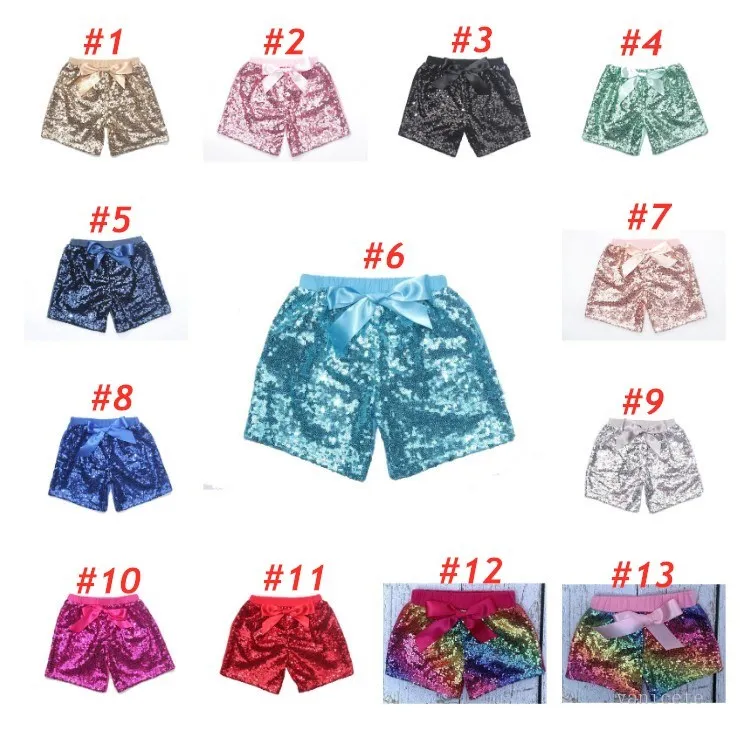 Baby sequins shorts sommar glitter byxor glöd bowknot byxor mode boutique shorts tjejer bling dans shorts t2i52286