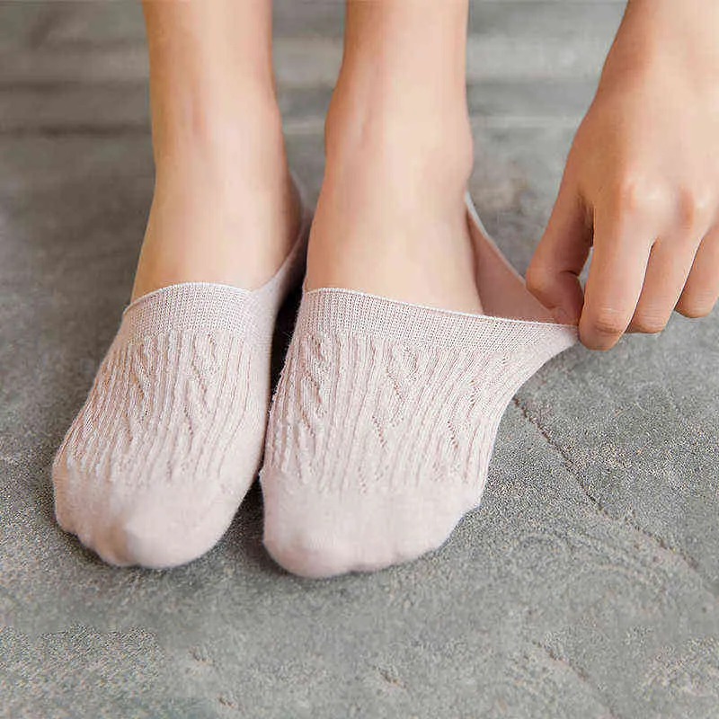 5 Paar Damen-Baumwoll-Low-Cut-Socken, solide Schneeflocke, weich, Sommer-Silikon, rutschfest, tiefer Mund, verhindert Fersenverlust, Slipper-Socken, Y1119