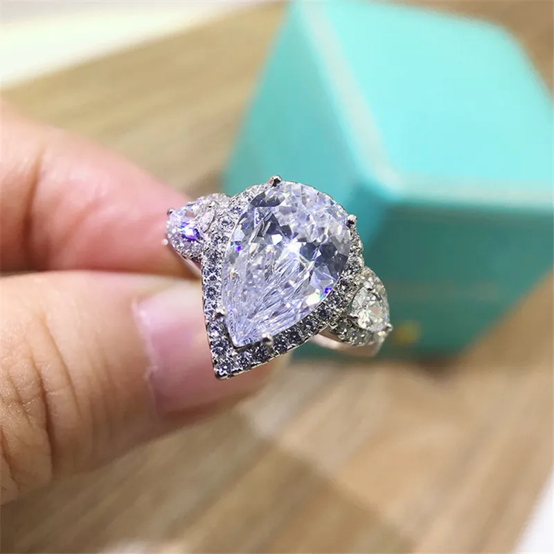 925 Sterling Women Engagement Pear Cut Halo Ringen Gesimuleerde Diamond Wedding Silver Bridal Ring Party Sieraden