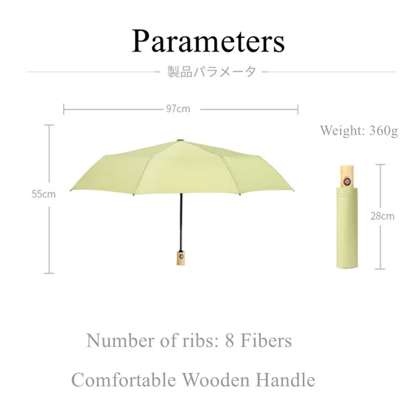 Poignée en bois entièrement automatique Couleur solide TROIS PIÈGE UMBRella pour hommes et femmes Portable Paraguas Business Rain Parapluies